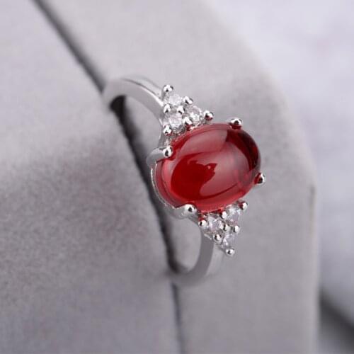 925 Sterling Silver Color Natural Red Ruby Rings For Women Malaysian jade Ring Red Corundum Gemstone Wedding Engagement Jewelry