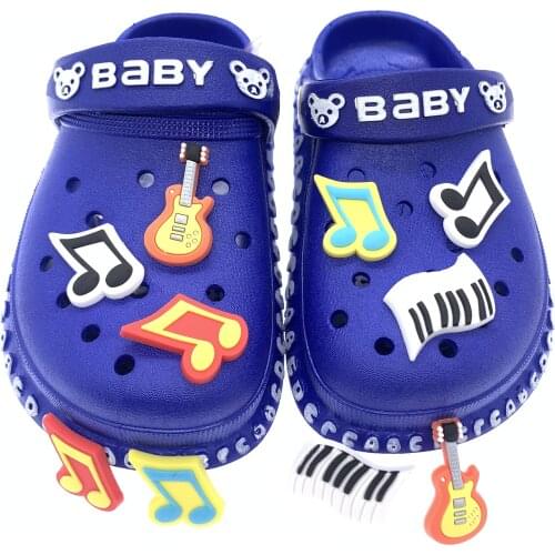 100PCS Wholesale Mix Cartoon Note Paion Guitar Shoes Charms Cartoon Shoes Ornaments Shoe Decor Fit Croc Jibz Buckle Kids Gifts