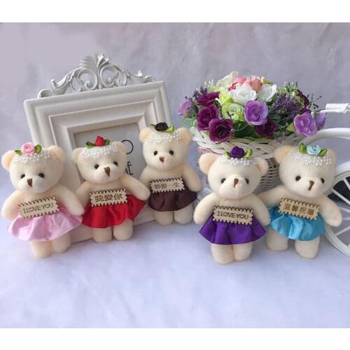 12cm Cartoon bouquet bear doll Christmas gift pp cotton child toy plush doll mini teddy bear flower bouquet bear for wedding