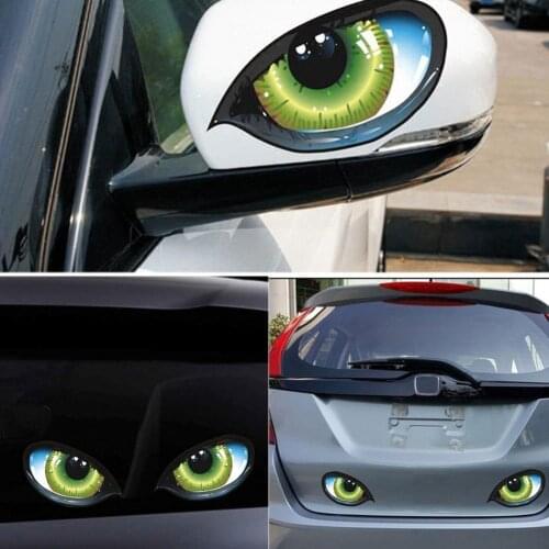 2Pcs 3D Stereo Reflective Cat Eyes Car Sticker Car Auto Side Fender Eye Stickers Adhesive Creative Rearview Mirror Deca #269128