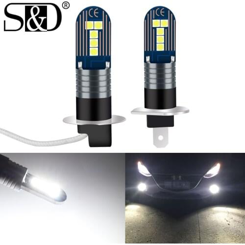 2pcs 1600LM H1 H3 LED Bulb Car Fog Lights Driving Running Lamp High Power LED Fog Light Headlight Lamps 6000K White 12V