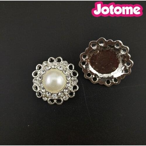 26mm Silver Tone Wedding Rhinestone Pearl Like Sunflower Shape Brooch Button For Invitation Card