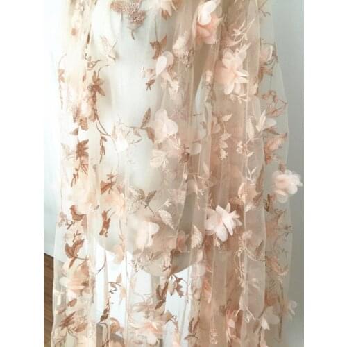 5 yards Nigerian Lace Fabrics For Wedding , African French Lace Fabric High Quality 3D Lace Peach Sky Blue Lace Applique Farbric