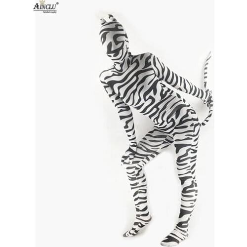 Ainclu Free Shipping Womens Spandex Zentai Zebra Animation Costume Masquerade Cosplay for Women and kids Hallween Bodysuit