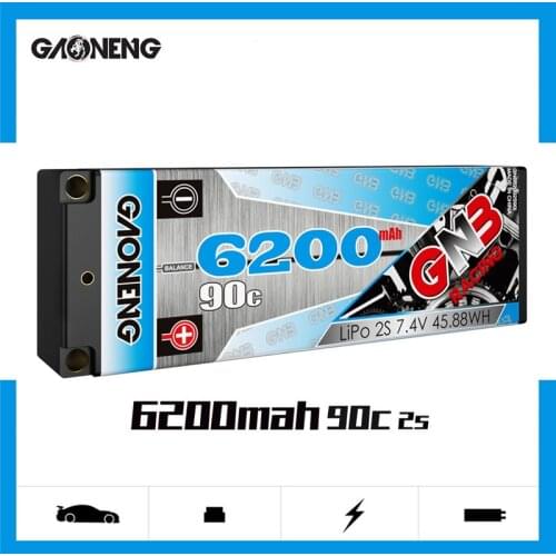GAONENG GNB 7.4V 6200mAh 2S 90C/180C 5.0mm Bullet Hardcase LiPo Battery pack with EC5 XT90 Plug for 1:10 1/10 RC Car RC Boat