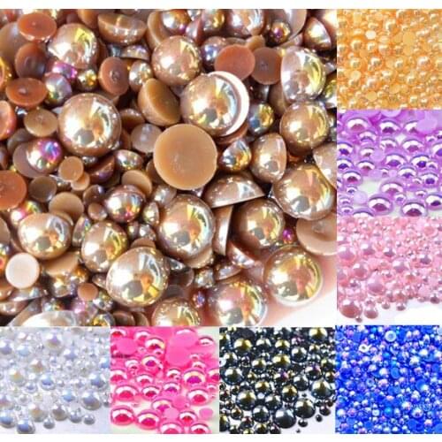 Handmade Free shipping1000 Coffee AB Size from 2-10mm Craft ABS Resin Flatback Half Round Pearl Flatback Scrapbook Beads