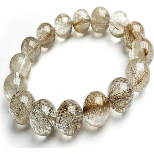 13mm Brazil Genuine Natural Silver Hair Rutilated Quartz Crystal Round Bead Jewelry Stretch Bracelets For Women Drop Shipping