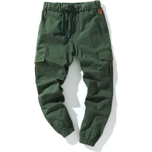 Men Cargo Pants Solid Color Multi Pockets Men Ankle Tied Drawstring Pants Men Casual Streetwear Trousers 3XL 2021
