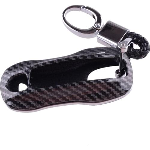 Car Smart Remote Key Fob Cover Case Chain Fit for Porsche Cayenne Panamera Taycan 2020 Carbon Fiber Style