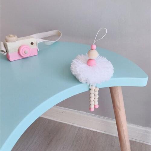 Nordic Style Hairball Wooden Bead String Pendant Wall Hanging Ornament Childrens Room Game Tent Bed Kids Photo Props Home Decor