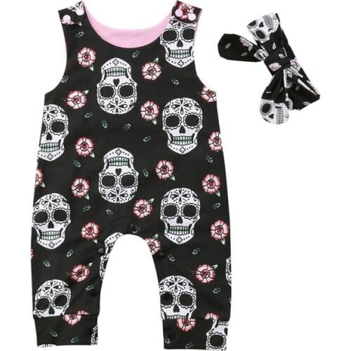 2020 Summer Baby Boy Girl Rompers Newborn Baby Clothes Toddler Fashion Skull Print Romper Jumpsuit With Headband Outfit