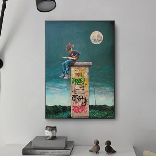 Graffiti Art Canvas Painting Modern Abstract Guitarist Posters and Prints Wall Art Pictures for Living Room Home Decoration