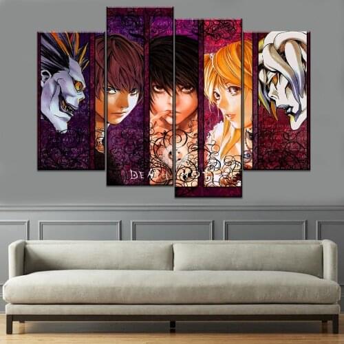 Canvas Paintings Wall Art 4 Pieces Death Note Characters Modular Picture HD Print Anime Poster Frame For Living Room Home Decor