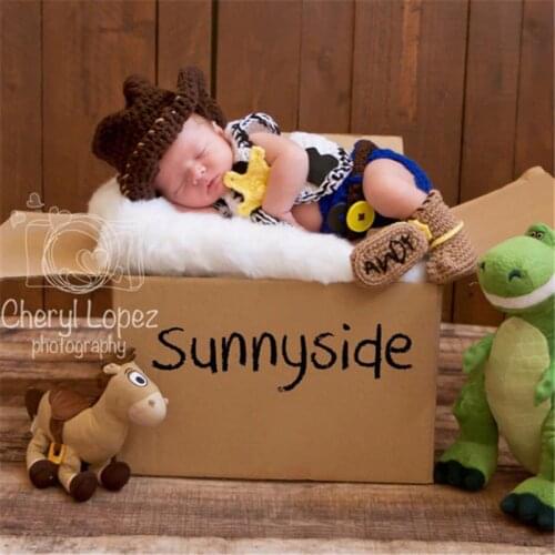 Cowboy Design Newborn Photography Props Baby Hat and Diaper Cover with Vest 5 Pieces Costume Outfit Photo Props H253