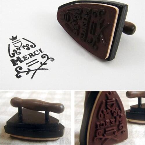 Creative French Merci Iron Shape Design Wooden Stamp for DIY Scrapbooking Album Decoration Wooden Rubber Stamp