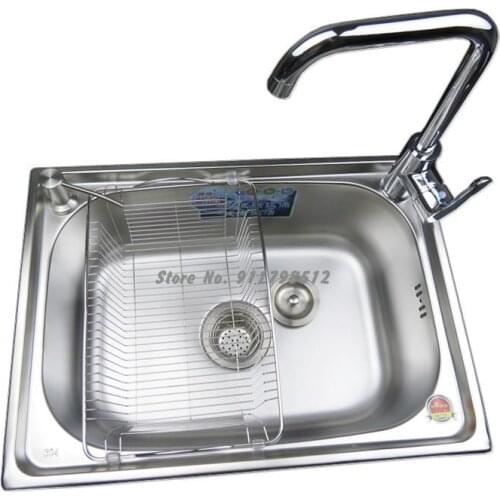 Kitchen 304 Stainless Steel Sink Single Tank, Integrated Thickened Vegetable Sink, Brushed Sink Set