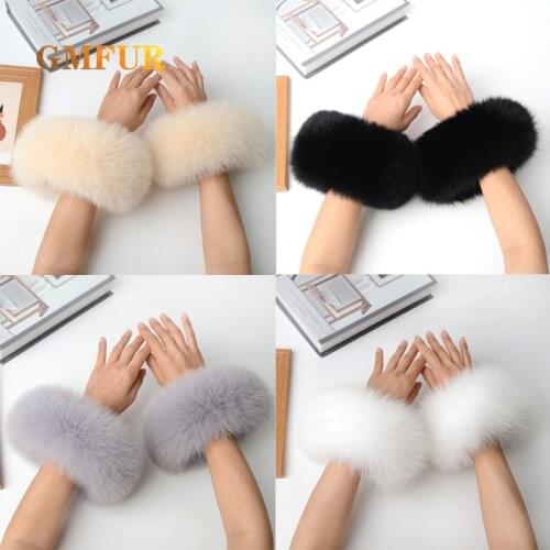 Women 100% Real Fox Fur Cuffs Winter Warm Fashion Lady Bracelet Hand Wear Genuine Natural Fur Sleeve Customized Size And Colors