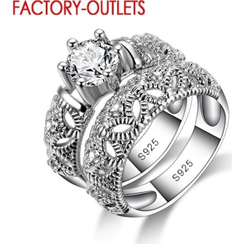 Engagement Ring Sets Elegant Fashion Jewelry White Cubic Zirconia Crystal 925 Wedding Rings Bague Femme
