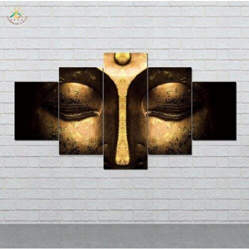 Golden Buddha Wall Art HD Prints Canvas Art Painting Modular Picture And Poster Canvas Painting Decoration Home 5 PIECES