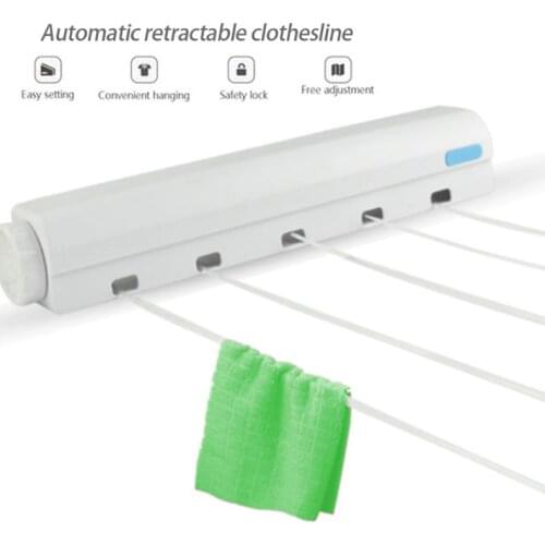 Wall Mounted 4/5 Clothes Line Retractable Laundry Hanger Indoor Outdoor Clothes Drying Rack Clothesline Rope