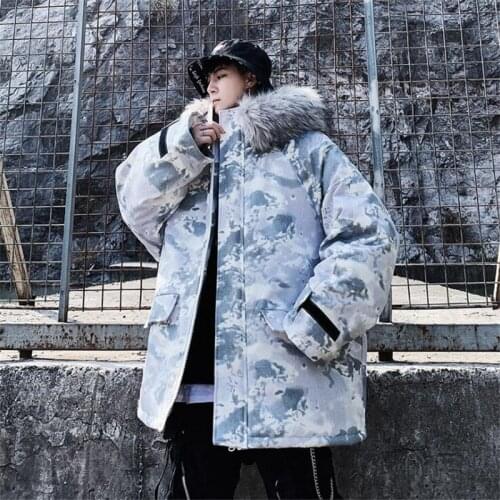New Parka Men Cotton Padded Jacket Fur Hooded Winter Warm Thick Jackets Outerwear Hip Hop Fur Collar Streetwear Oversize Coat