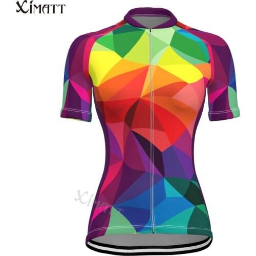 XIMATT New Style Summer Polyester Womens Short Sleeve Cycling Jersey MTB Road Bike Quick Dry Moisture Wicking Customizable