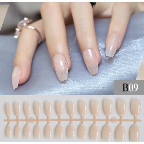 New Coffin False nails DIY Transparent Pink semifinished articles 24pcs Full Nail Ballerinas nail Nude color Artificial B09