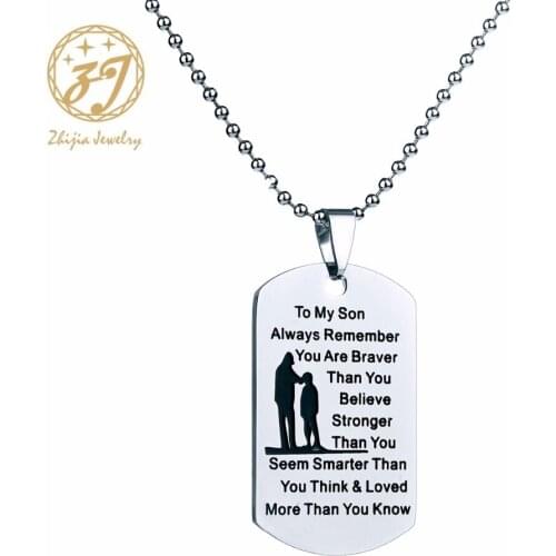 Stainless Steel Dad Mom To Son Dog Tag Necklace Military Mens Jewelry Personalized Custom Dogtags Pendant Love Gift