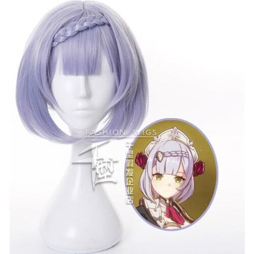 Genshin Impact Noelle Cosplay 35cm Braid Wig Short Silver Purple Wig Cosplay Anime Wigs Heat Resistant Synthetic Wigs Halloween