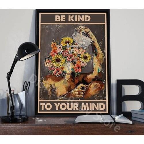 Girl Mental Health Poster Mental Be Kind To Your Mind Positive Art Prints African Woman Vintage Canvas Paintings for Home Decor