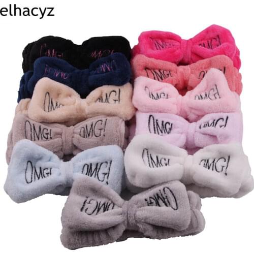 2021 Hot Sale Letter "OMG" Headband Soft Elastic Hair Bow Hairband Fashion DIY Hair Accessories Soft Bow Wash Face Headwear