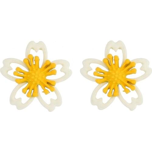 Simple Sweet Daisy Flower Earring For Women White Green Color Romantic Stud Summer Trendy Accessories