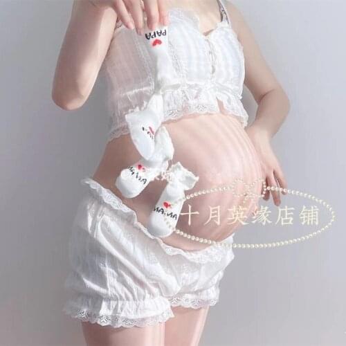 See Through Lace Maternity Photography Props Suit Jumpsuit Sling Stretchy Lace Pregnancy Photo Shoot Sling+Shorts 2021