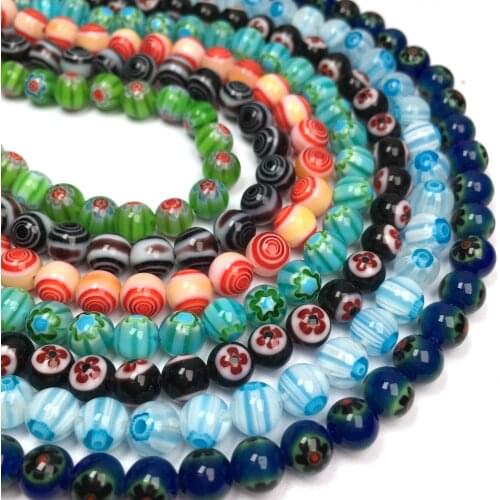 Hot Sale Multicolor Flower Pattern Lampwork Glass Beads Round Ball Shape Loose Beads for DIY Necklace Bracelet Jewelry Making