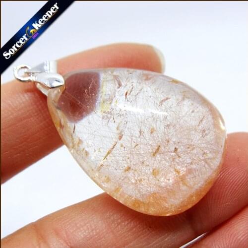Rare Natural Quartz Gold Rutilated Garden Quartz Crystal Love Necklace Pendant natural minerals Fish Tank Beads MS869