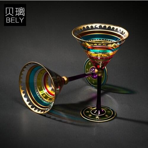 Hand painted red wine borosilicate glass goblet household colorful creative cocktail glass drinking cup barware