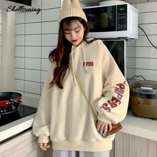 Shellsuning New Long Sleeve Winter Female Lettet Printing Oversize Hoodies Sweatshirts Korean Version Sportswear Tops Pullover