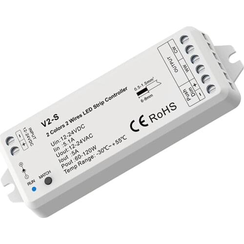 V2-S 12V-24V 2CH 5A Led Wireless Receiver 2 Channel Constant Voltage LED Single Strip Dim CW WW Color Temperature CCT Controller