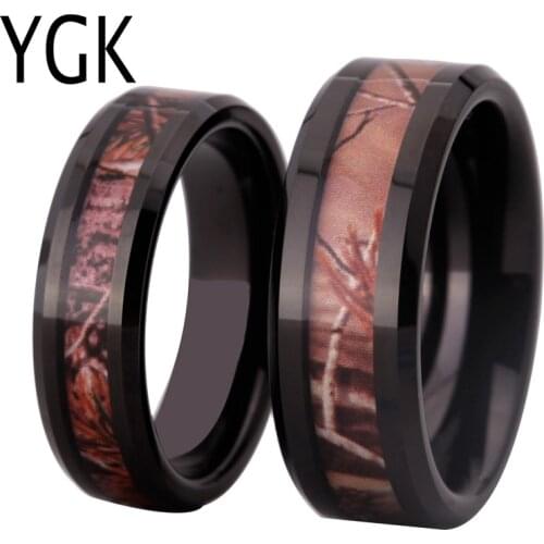 Women Rings Black Tungsten Ring with Real Tree Inlay Engagement Anniversary Ring and wedding rings for Men Couple Party Ring