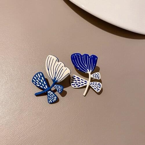 White Blue Painting Leaf Flower Earrings For Women 2021 New Chic Jewelry Personality pendientes