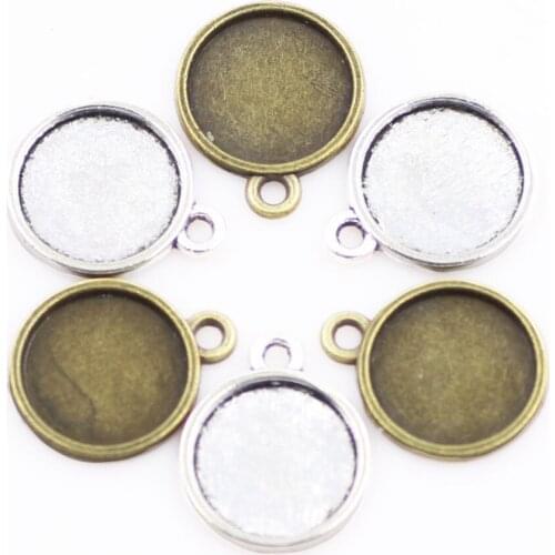 ZHUBI 10pcs 12mm Glass Cabochon Copper Material Cameo Base Setting Pendant for Earrings Bracelet Accessory Diy Handmade Jewelry