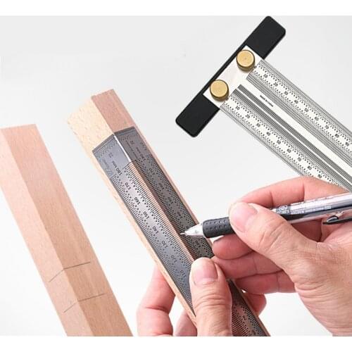 Woodworking Scribe 180-400mm T-type Ruler Hole Scribing ruler crossed-out tool Line Drawing Marking Gauge DIY Measuring Tool