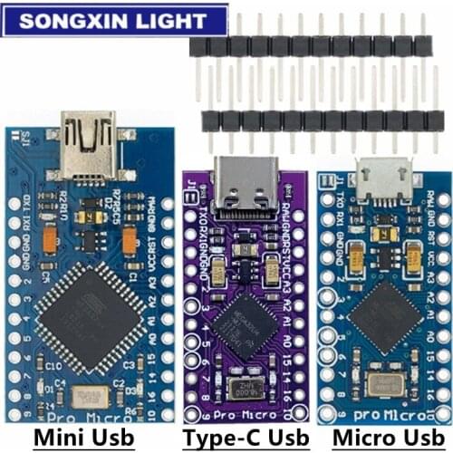 10PCS Pro Micro ATMEGA32U4 5V/16MHZ module With the bootloader for arduino MINI USB/Micro USB with 2 row pin header for arduino