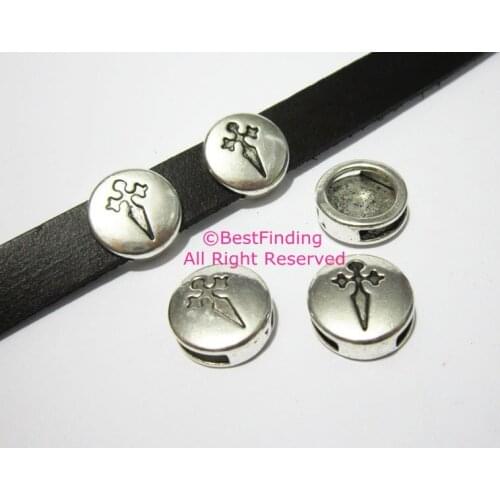 10x2mm Cross symbol leather slider Spear 10mm Flat leather findings -FF18