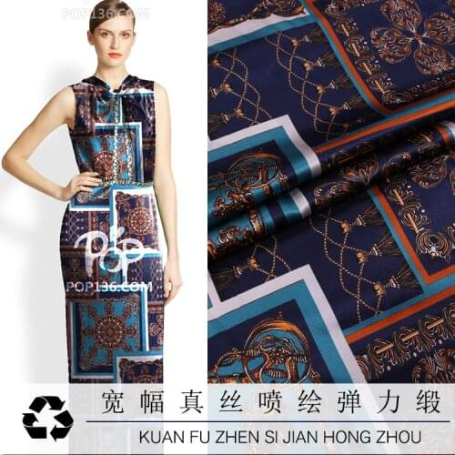 140CM*50CM thickness 19 Mumi big digital inkjet printing stretch satin silk fabric, high-definition silk satin dress fabric