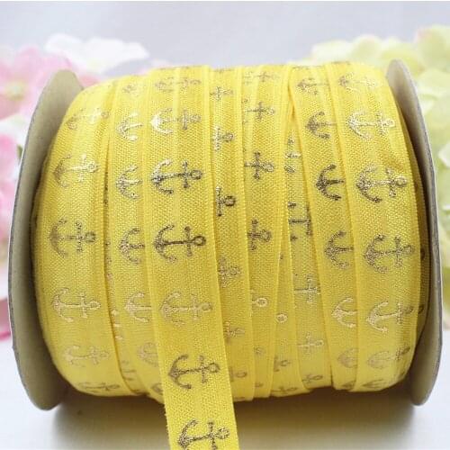 16608-34 , 16MM hot gold print Anchor Marine Elasticity ribbon ,10 yards DIY handmade hair accessories Material , free shipping