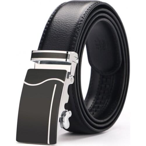 Mens Waist Belt Cow Leather Belts Brand Fashion Metal Business Automatic Buckle Black Genuine Leather Belts for Men 3.5cm Width
