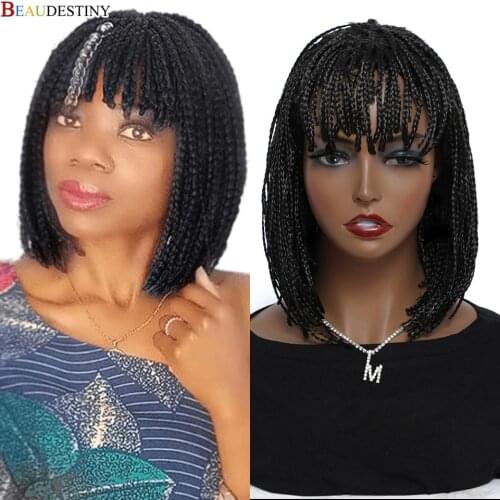 African Braids Hair Synthetic Braiding Hair Short Black Bob Wig With Bangs Braided Wigs For Women Synthetic Kanekalon For Braids