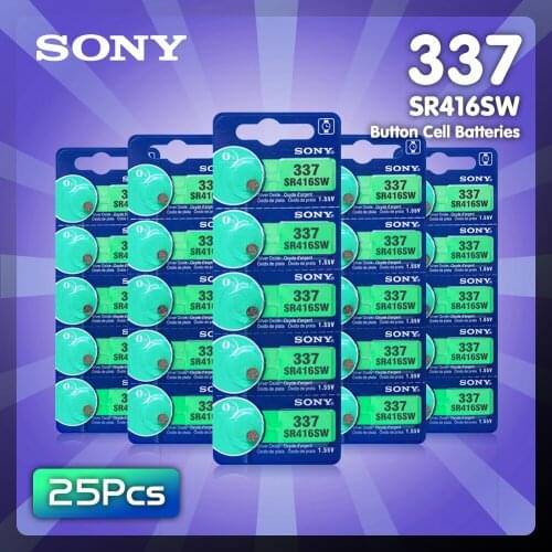 25pcs/lot Sony 100% Original 337 SR416SW 1.55V Silver Oxide Watch Battery SR416SW 337 Button Coin Cell MADE IN JAPAN