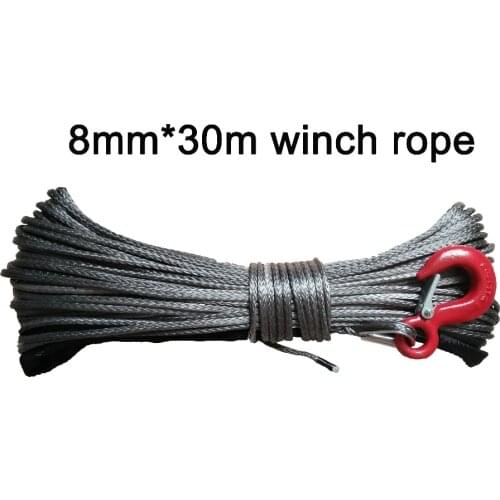 Free Shipping 8MM * 30M Synthetic Winch Line / UHMWPE Rope Cable With Hook